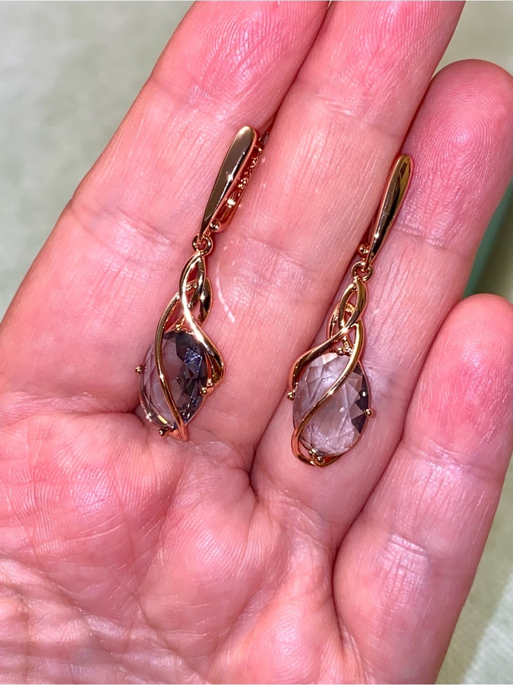 Rose Gold Teardrop Crystal Dangle Earrings